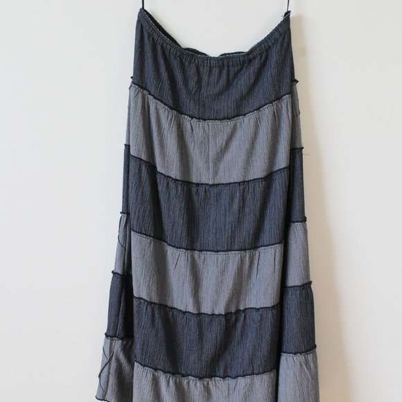 Y2K Vintage Denim Patchwork + Rhinestone Maxi Skirt 32"W - Picture 4 of 4